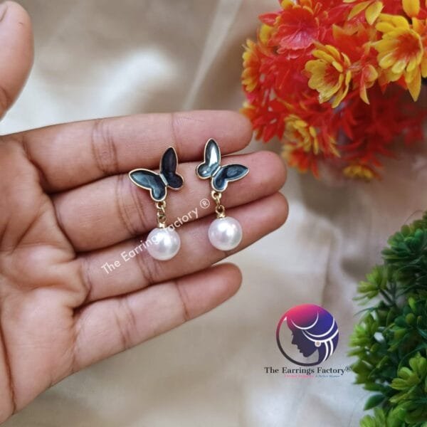 Western Butterfly Pearl Drop Golden Fancy Earrings - Image 3