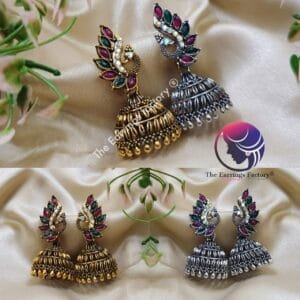 Traditional Golden | Silver Multi Stone Peacock Jhumka