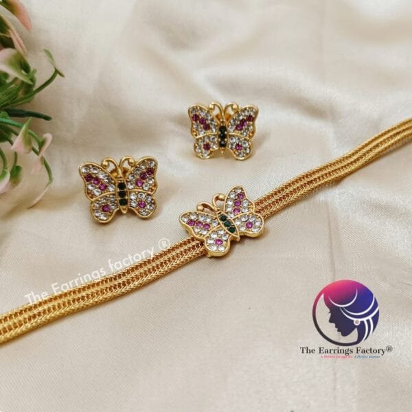 Traditional Antique Butterfly Choker Set With Earrings - Image 2