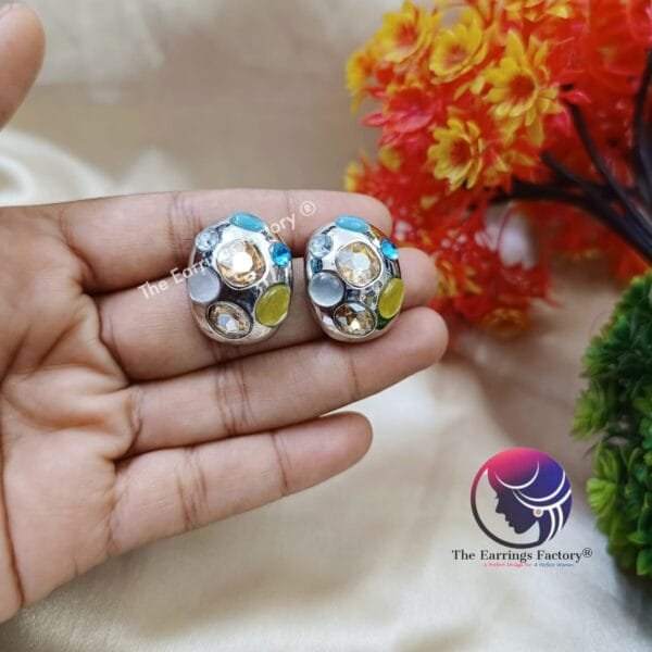 Western Oxidized Colourful Crystal Stone Studs - Image 3