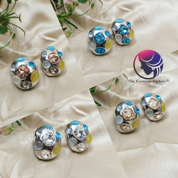 Western Oxidized Colourful Crystal Stone Studs - Image 2