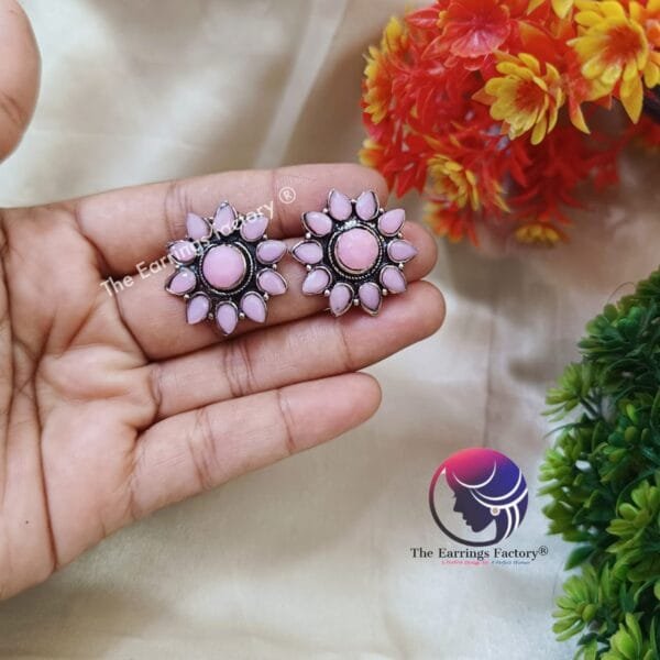 Fancy Silver Floral Stone Studs - Image 3