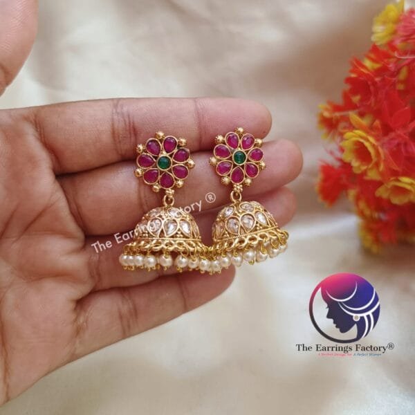 Traditional Antique Multi Stone Jhumka - Image 3