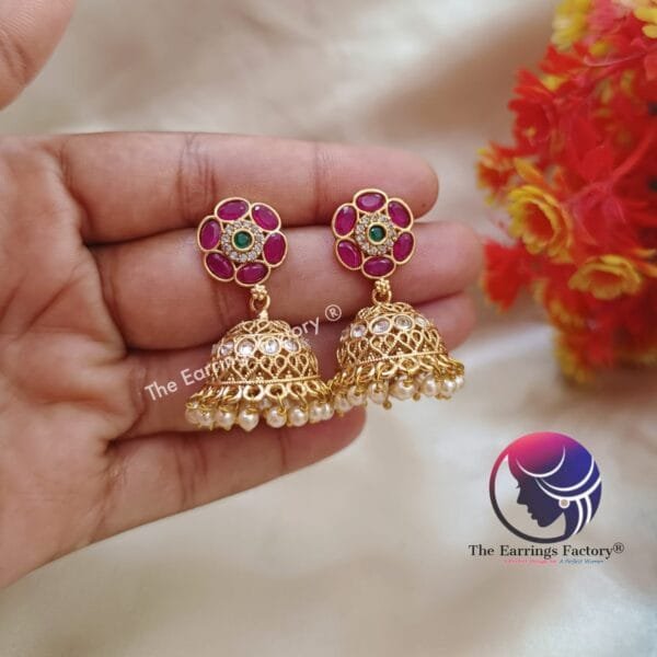 Traditional Antique Multi Stone Jhumka - Image 4