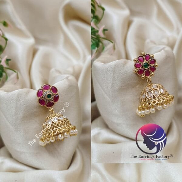 Traditional Antique Multi Stone Jhumka - Image 2