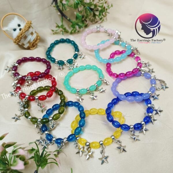 Colour Pearl Beaded Stretchable Silver Star Bracelet