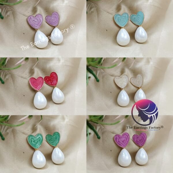 Western Golden Heart Shape Colourful Pearl drop Fancy Earrings - Image 2