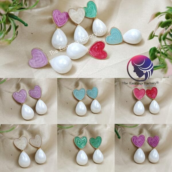 Western Golden Heart Shape Colourful Pearl drop Fancy Earrings