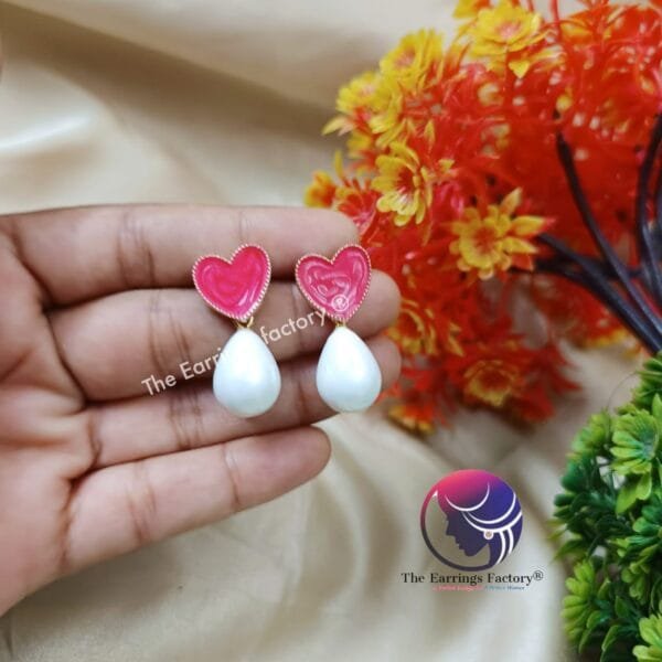 Western Golden Heart Shape Colourful Pearl drop Fancy Earrings - Image 3