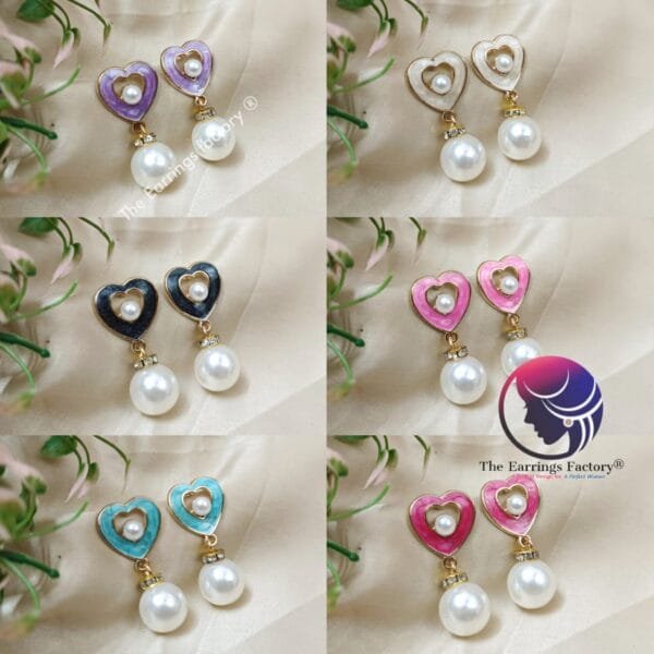 Western Golden Colourful  Heart Shape Pearl Ball drop Fancy Earrings - Image 2