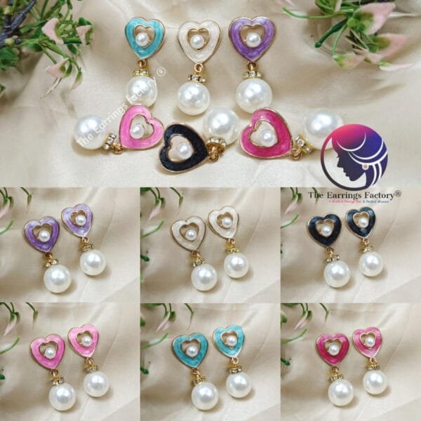 Western Golden Colourful  Heart Shape Pearl Ball drop Fancy Earrings