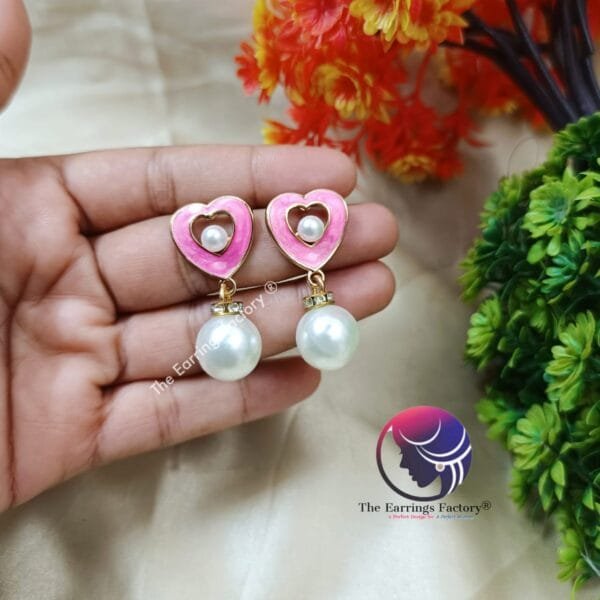 Western Golden Colourful  Heart Shape Pearl Ball drop Fancy Earrings - Image 3