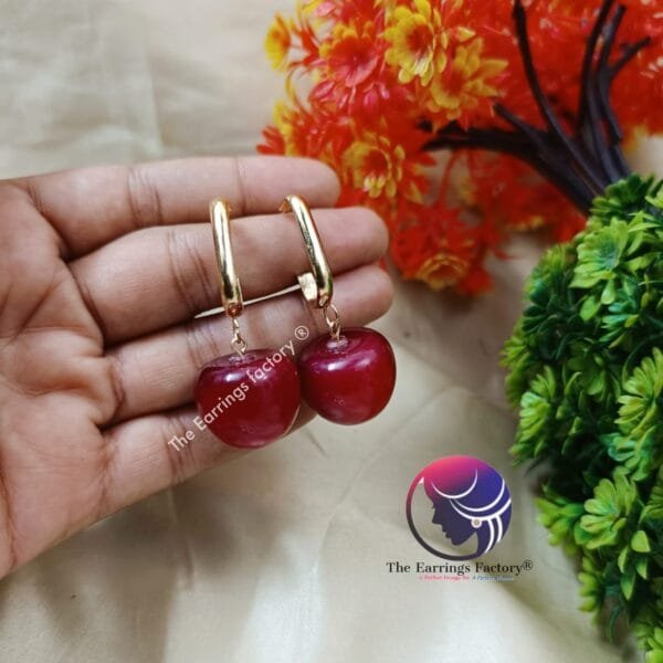 Korean Trending Rose Gold Cherry Drop Dangle Earrings - Image 2