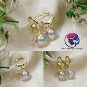 Western Holographic Ball Drop Half Ring Golden Earrings