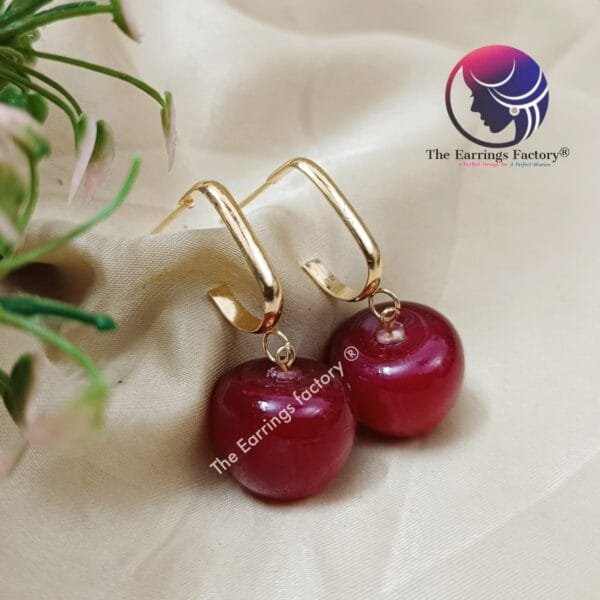 Korean Trending Rose Gold Cherry Drop Dangle Earrings - Image 3