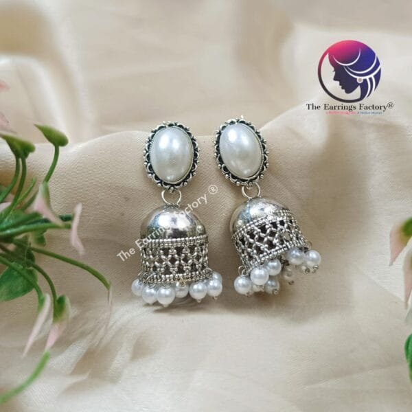 Western Weightless Silver Pearl Jhumka - Image 4