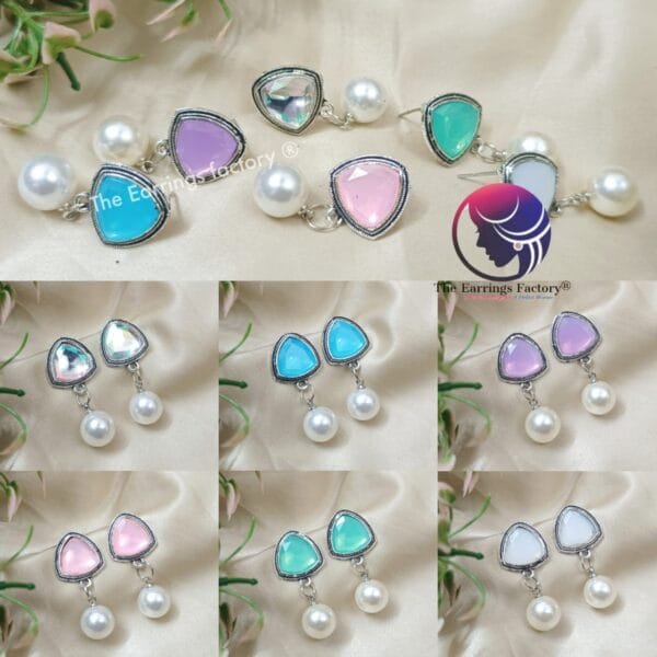 Western Silver Colourful  Pearl Ball drop Fancy Earrings