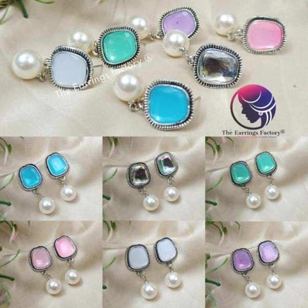 Western Silver Colourful  Pearl Ball drop Fancy Earrings