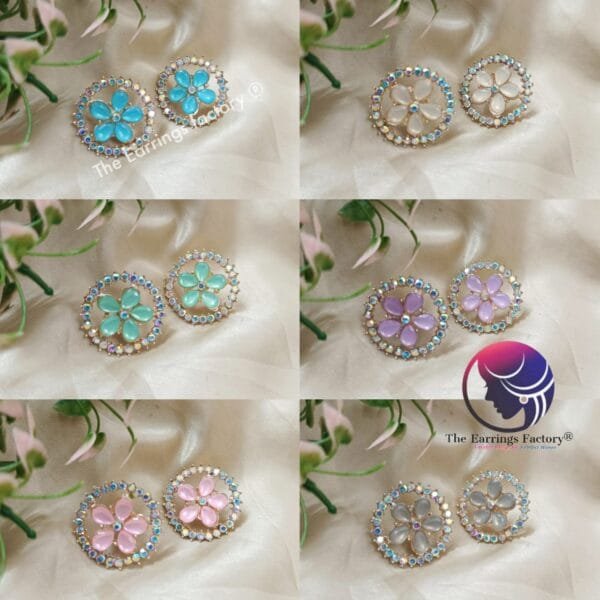 Fancy Rose Gold Blinking Stone Floral Studs - Image 2