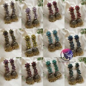 Trending Floral Stone Golden Long Jhumka