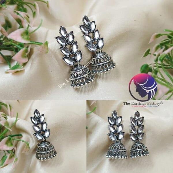 Fancy Silver Leaf Stone Jhumka