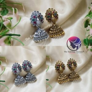 Traditional Golden | Silver Peacock Multi Stone Jhumka