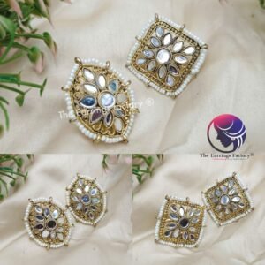 Classic Golden Mirror Stone Pearl Big Studs