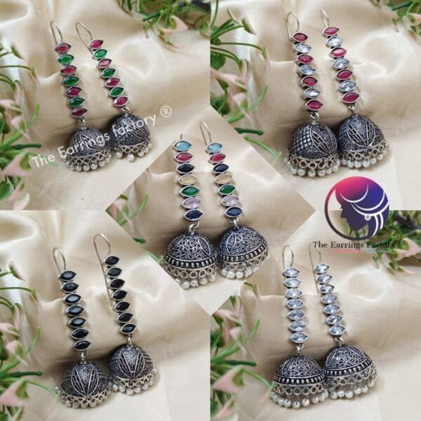 Trending Oxidized Hook Stone  Long Jhumka - Image 2