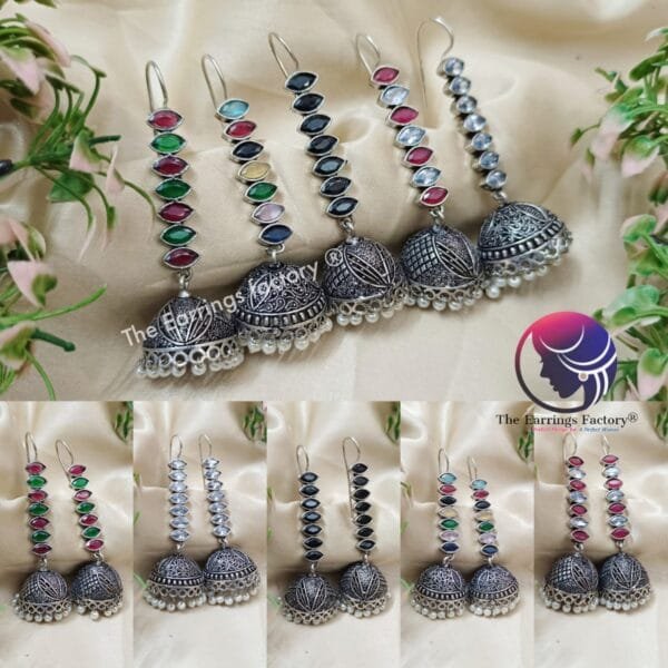 Trending Oxidized Hook Stone  Long Jhumka