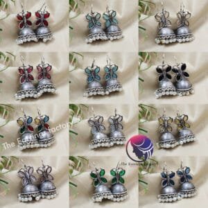 Trending Oxidized Butterfly Hook Stone Jhumka