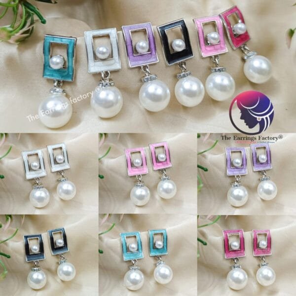 Western Silver Colourful Square Shape Pearl Ball drop Fancy Earrings