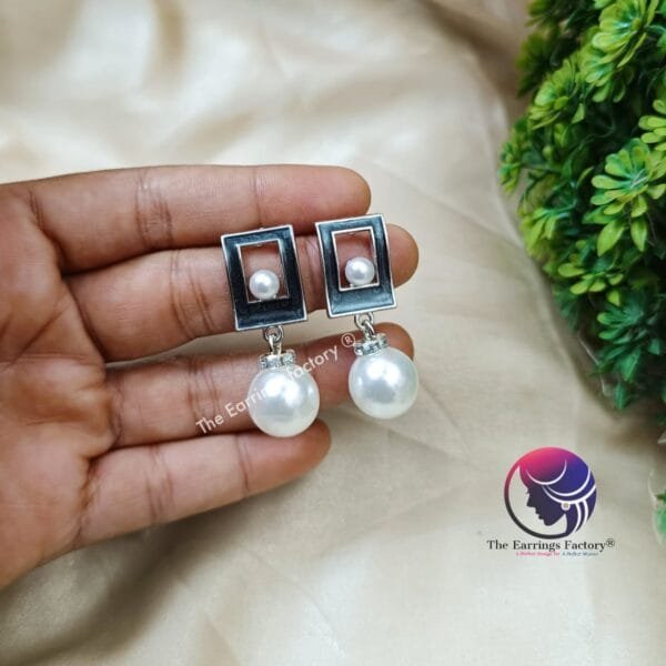 Western Silver Colourful Square Shape Pearl Ball drop Fancy Earrings - Image 3