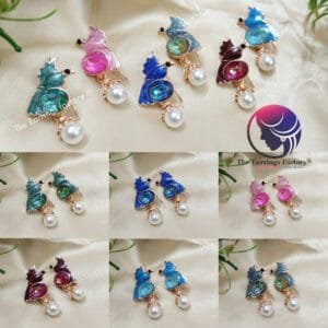 Trending Bird Meenakari Pearl Drop Stone Hook Earrings