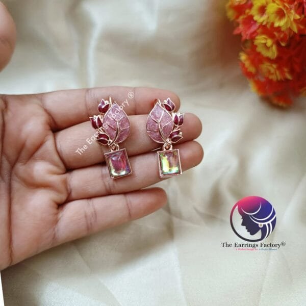 Trending Leaf Meenakari Stone Drop Hook Earrings - Image 3