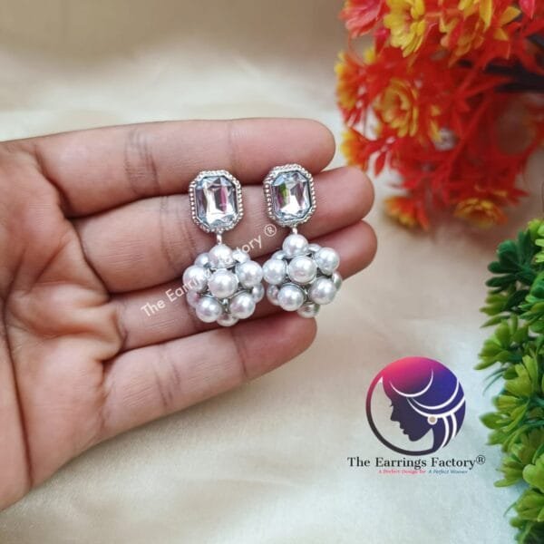 Western Silver | Golden Pearl Ball Drop Stone Earrings - Image 3