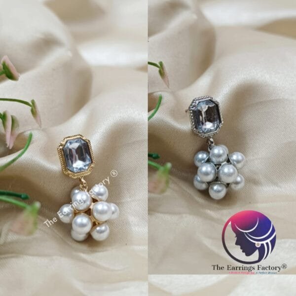 Western Silver | Golden Pearl Ball Drop Stone Earrings - Image 2