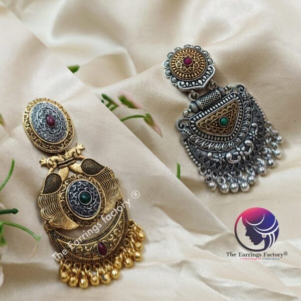 Traditional Golden | Silver Metal Beads Dangle Earrings - Image 2
