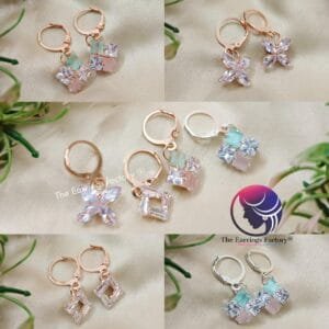 Korean Stylish Rose Gold | Silver Crystal Stone Hoop Earrings