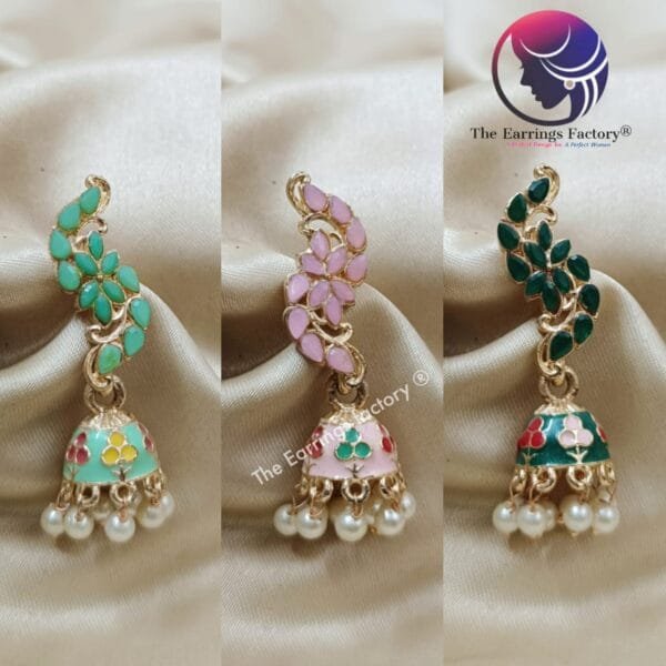 Traditional Meenakari Stone Jhumka - Image 2