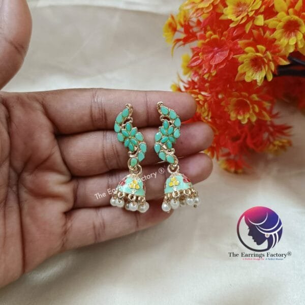Traditional Meenakari Stone Jhumka - Image 3