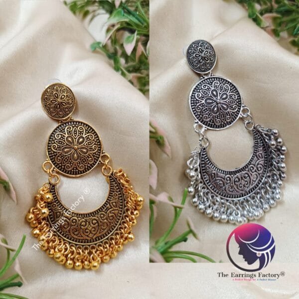Traditional Golden | Silver Metal Beads Dangle Earrings - Image 2