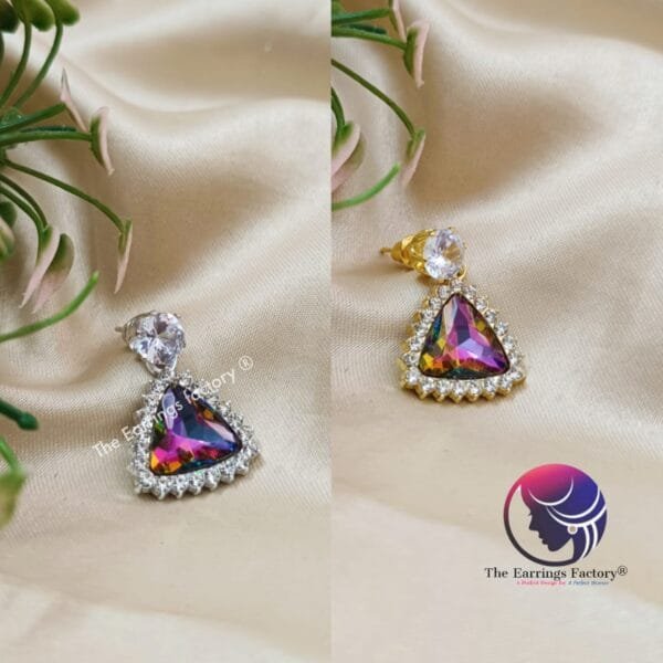 Western Silver | Golden Multi Colour Crystal Stone Drop Earrings - Image 2