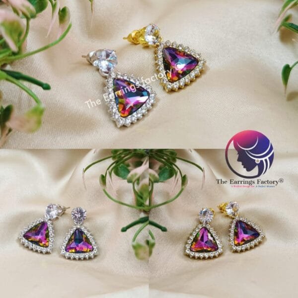 Western Silver | Golden Multi Colour Crystal Stone Drop Earrings