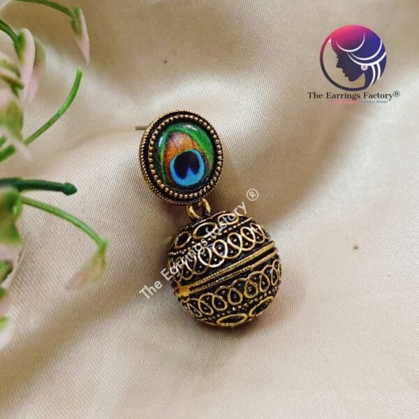 Trending Golden Ball Drop Peacock Earrings - Image 2