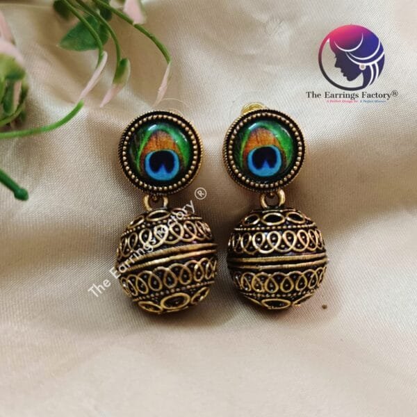 Trending Golden Ball Drop Peacock Earrings - Image 3