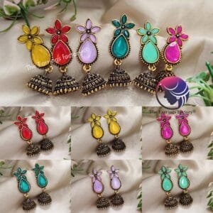 Fancy Golden Colourful Stone Jhumka