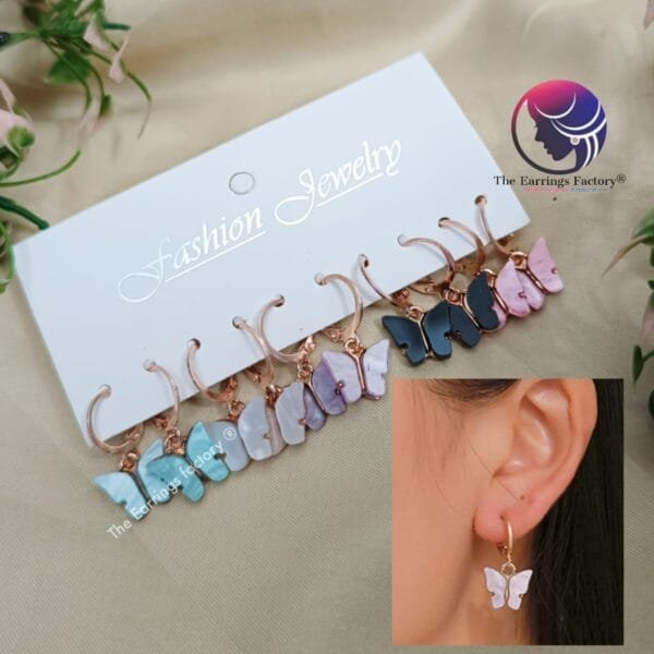 Western Butterfly Drop Rose Gold Hoop Earrings - Image 4