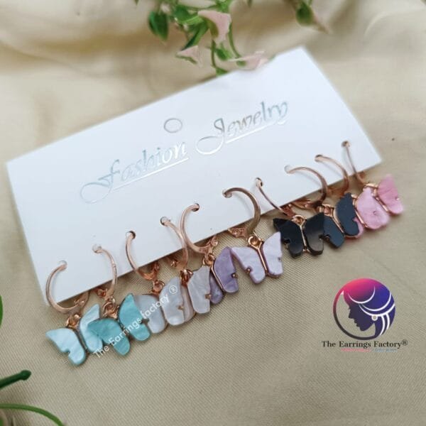 Western Butterfly Drop Rose Gold Hoop Earrings - Image 3