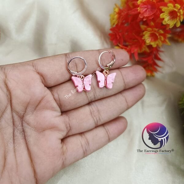 Western Butterfly Drop Rose Gold Hoop Earrings - Image 2