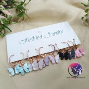 Western Butterfly Drop Rose Gold Hoop Earrings